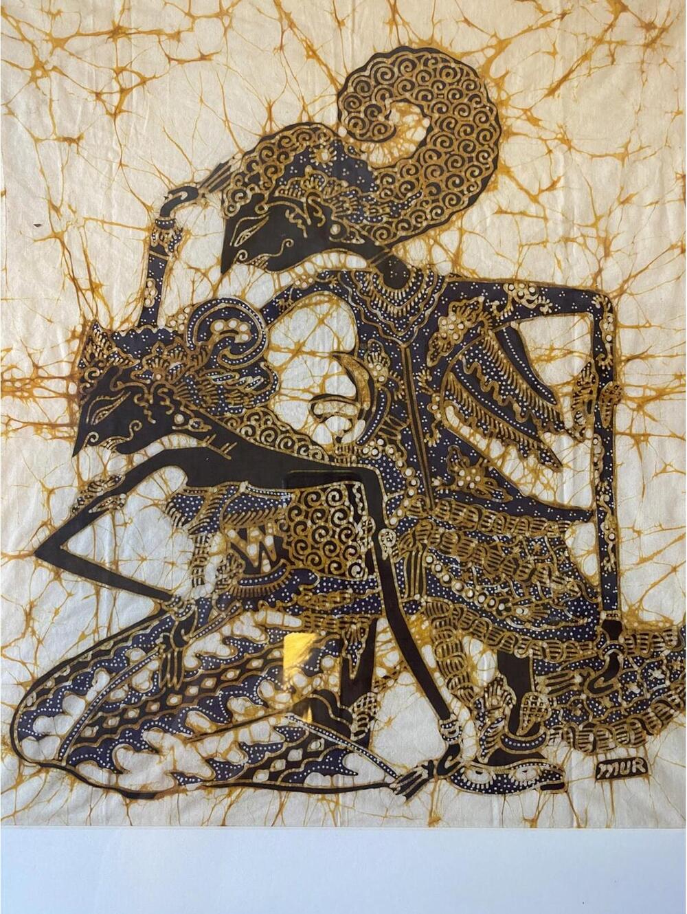 Wayang Batik Painting - Rama and Shinta -Original Signed Framed 16x17 Indonesia